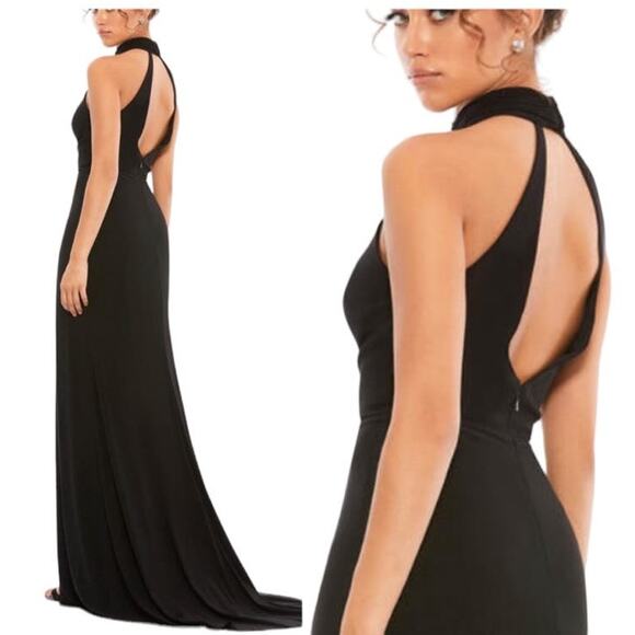 Mac Duggal Size 14 NWT Black Evening Gown with High Slit Style Style 261271 - Picture 3 of 9
